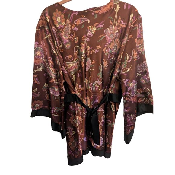 She's Cool Women's 3X Red Pink Kimono Inspired Blouse V-Neck Floral Paisley - Picture 2 of 9